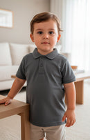 Camisa Gola Polo Infantil Menino Cinza Chumbo (Liso)