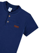 Camisa Infantil Manga Curta Henley Gola Padre Marinho