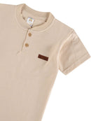 Camisa Infantil Manga Curta Henley Gola Padre Areia