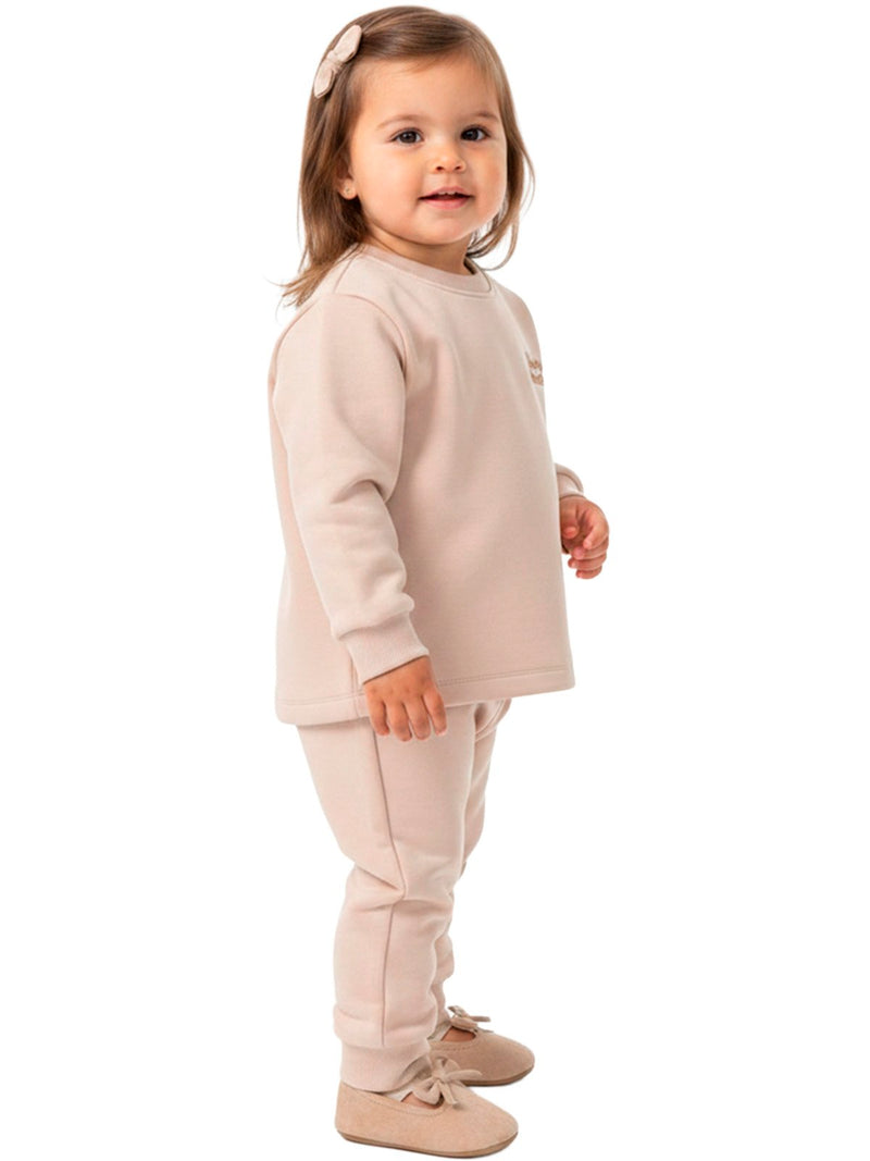 Conjunto Moletom Bebe Menina Monocromático Bege