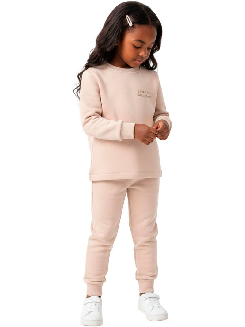 Conjunto Moletom Infantil Menina Monocromático Bege