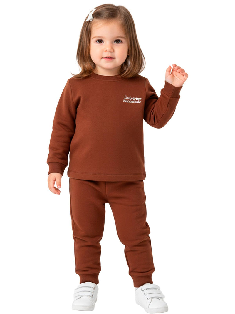 Conjunto Moletom Bebe Menina Monocromático Chocolate