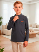 Camisa Manga Longa Gola Padre Chumbo Infantil Menino