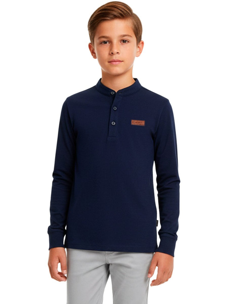 Camisa Manga Longa Gola Padre Marinho Infantil Menino