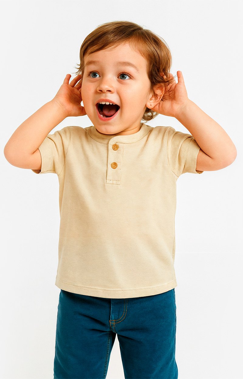 Camisa Infantil Manga Curta Henley Gola Padre Areia