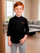 Camisa Manga Longa Gola Padre Preta Infantil Menino