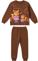 Conjunto Moletom Infantil Menina Raposinhas Marrom