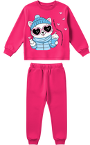 Conjunto Moletom Infantil Menina Gatinha Frio Pink