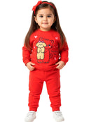 Conjunto Moletom Infantil Menina Gatinha Com Ursinha Vermelho