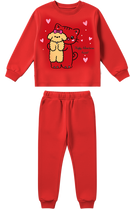 Conjunto Moletom Infantil Menina Gatinha Com Ursinha Vermelho
