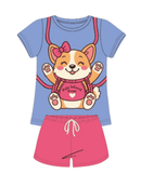 Conjunto Curto Verão Infantil Menina Corgi Polo Store – Azul e Rosa